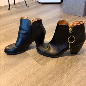 Black Ankle Boots with Gold Zipper